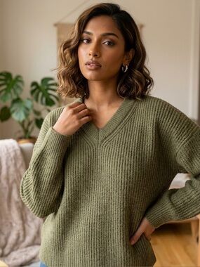Jon & Anna Olive V-Neck Sweater